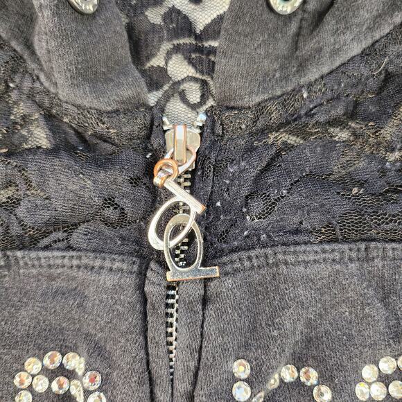 Bebe Sweater Womens Large Y2k 2000s Vintage Black Lace Tropical Retro Sequin - Picture 8 of 15